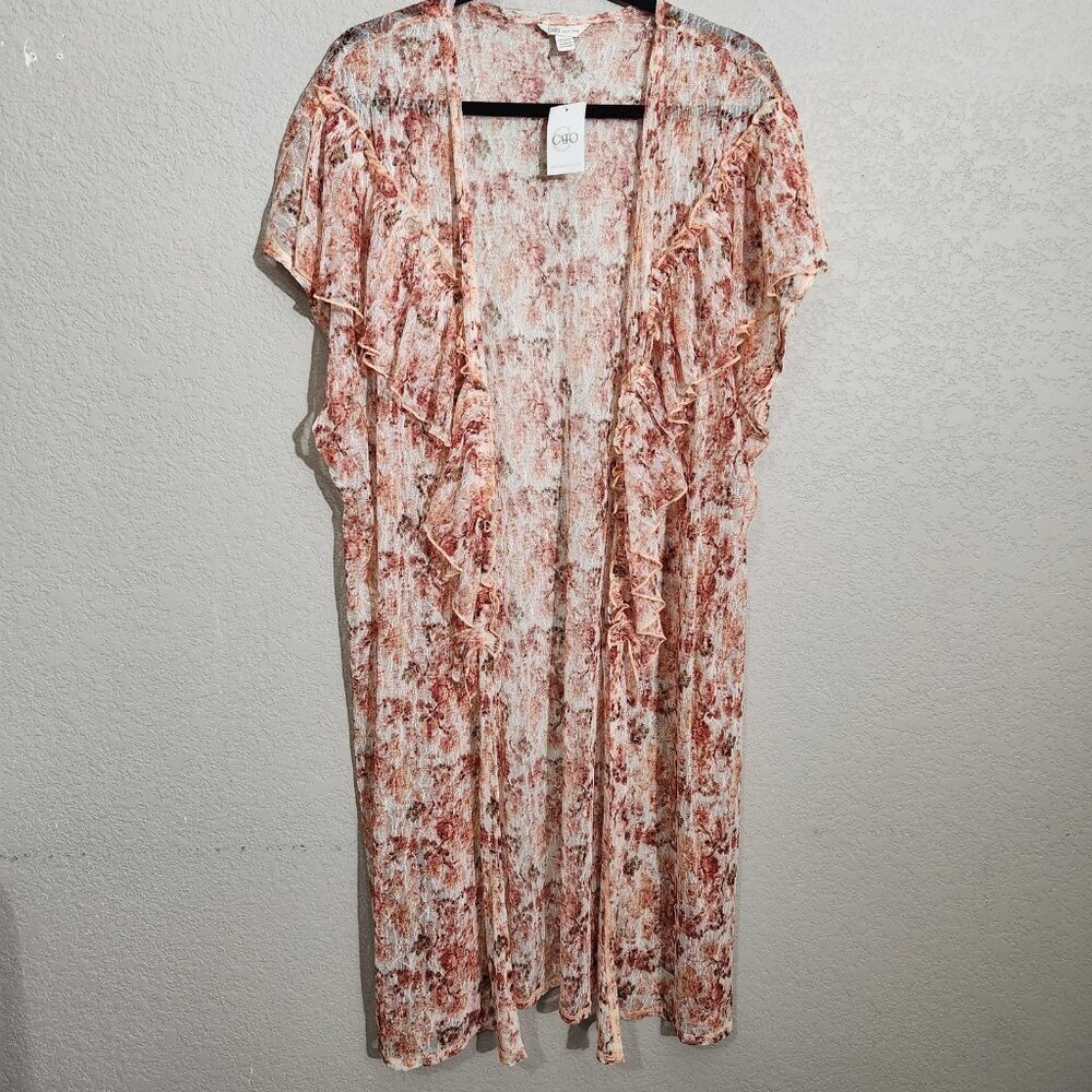 Cato Duster Cardigan Size 14 Floral Sheer Pink Orange Swim Coverup